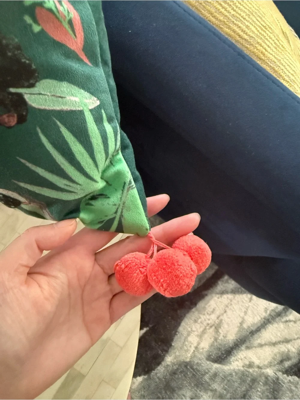 Target Green Botanical Throw Pillow with Coral Pom-Poms